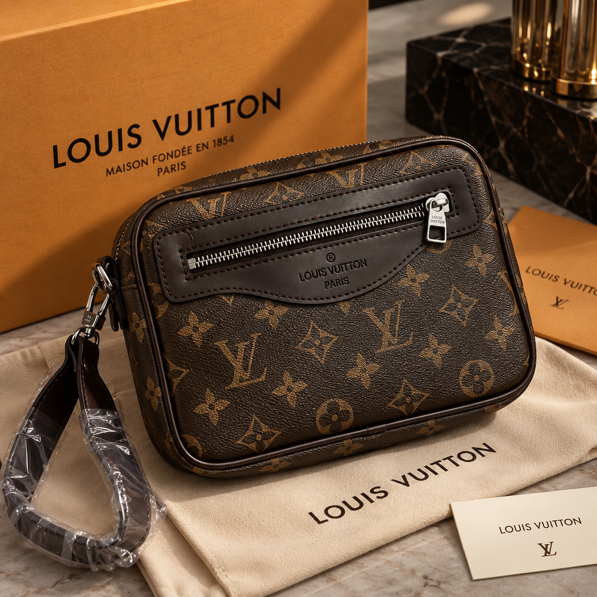 BOLSO MANO LV ESTRELLAS MARRON